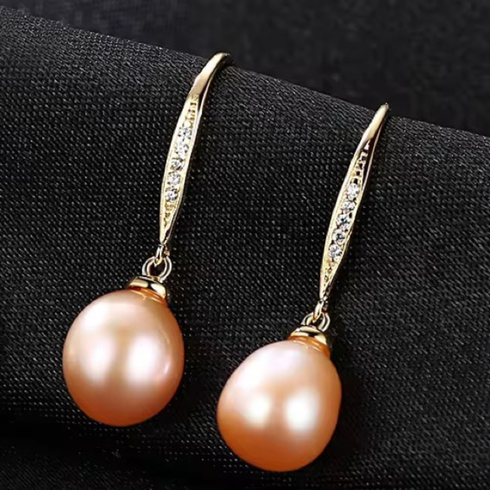 •Minimalist 925 Sterling Silver Zircon High-Grade  Pearl Pendant Hook Earrings